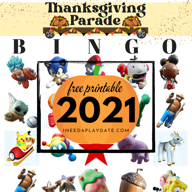 2021 Macy's Thanksgiving Parade Bingo Activity Cards ineedaplaydate.com
